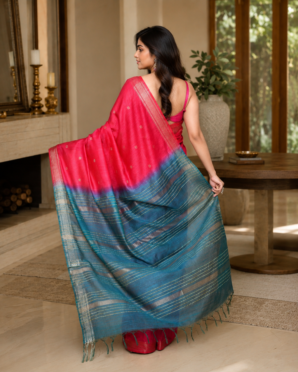 Women Silk Blend Rani Woven  Saree