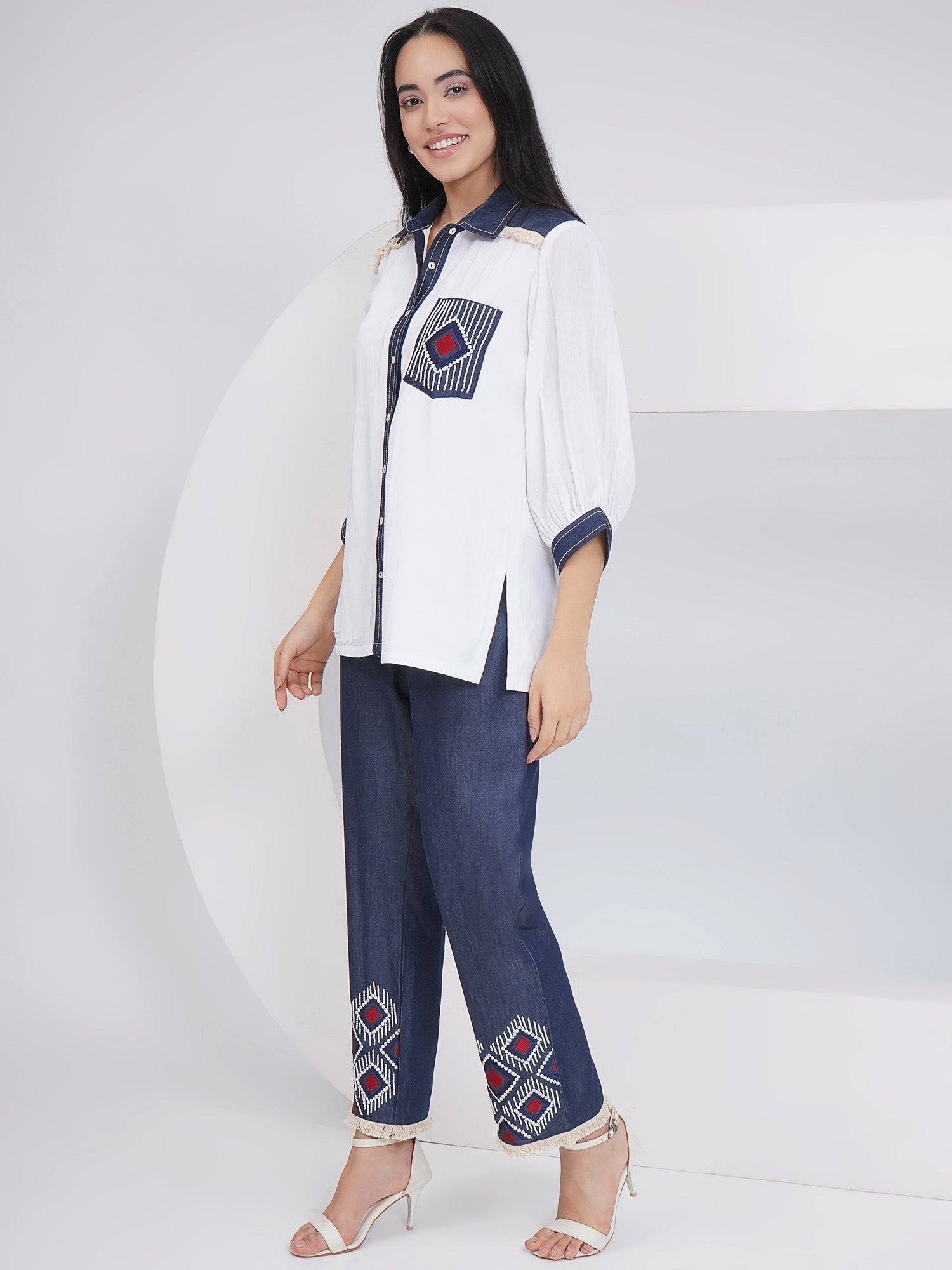Ethnic White White Embellished shirt with Embellished Pants