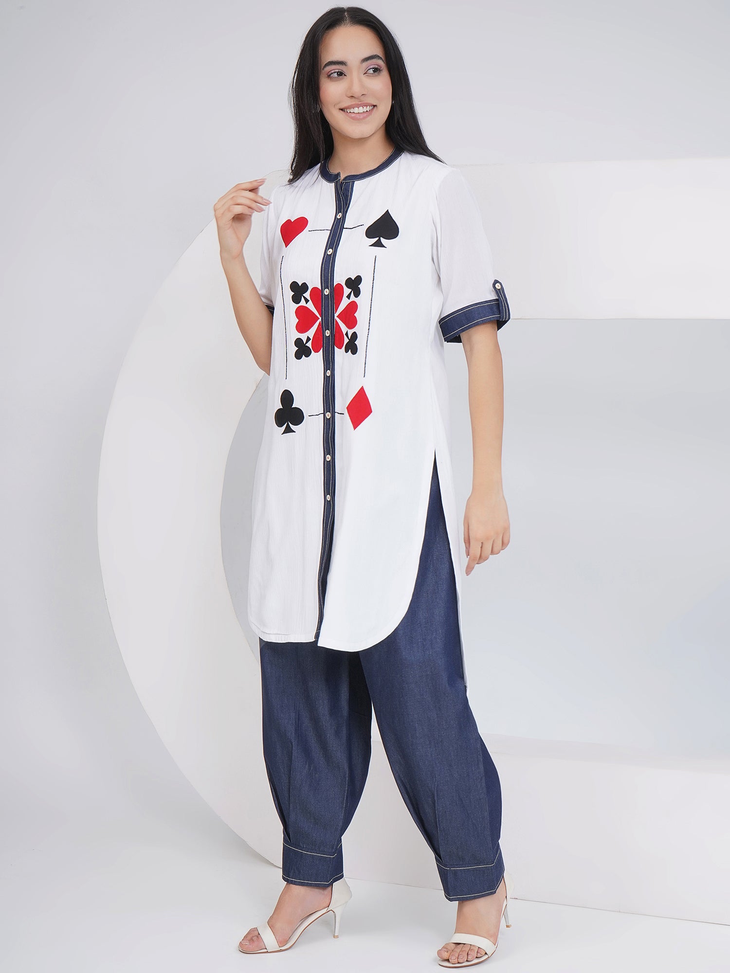 Ethnic White White embroidered shirt with afghani pants