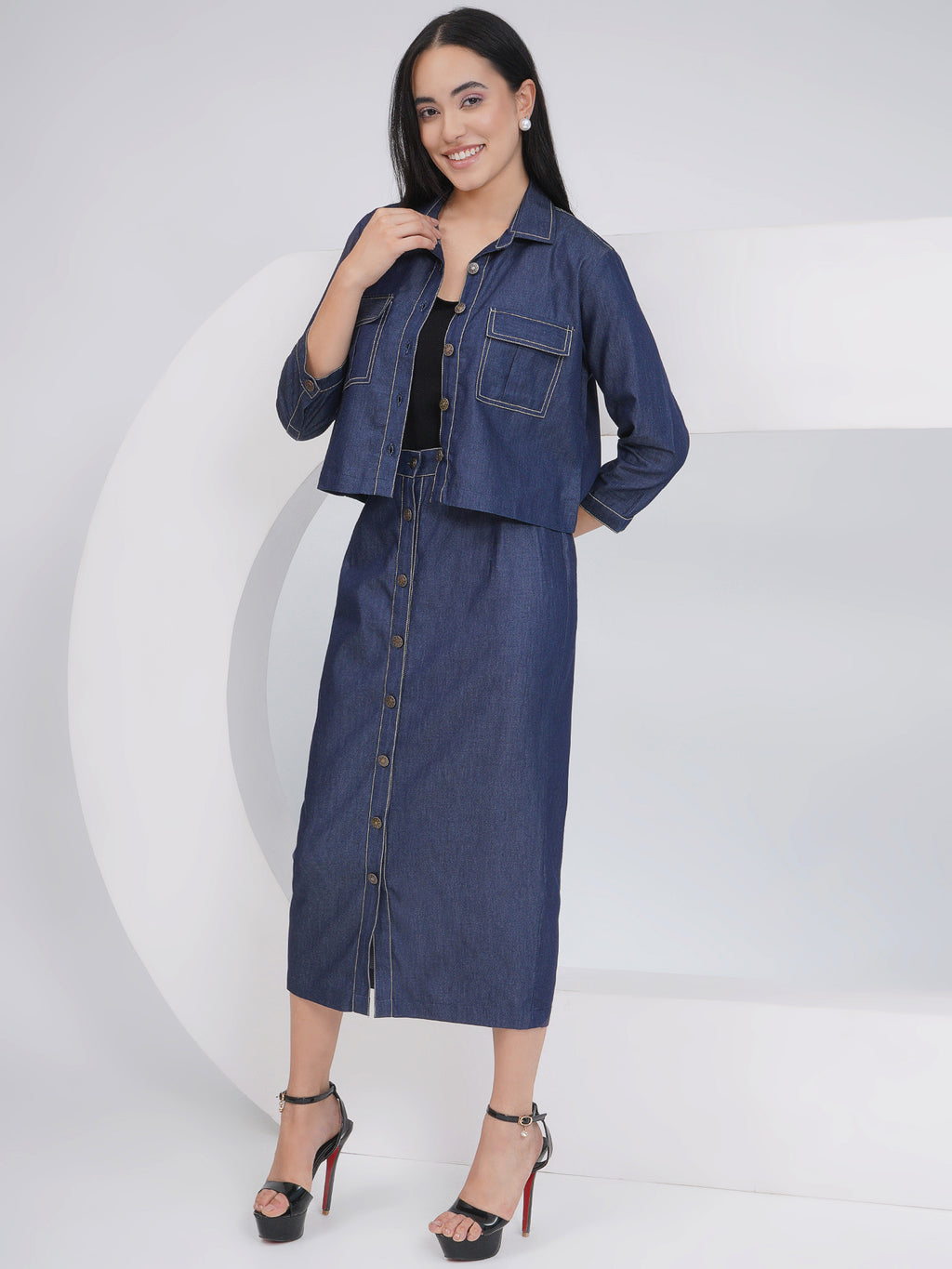 Ethnic Black Denim Pencil with Inner and Jacket