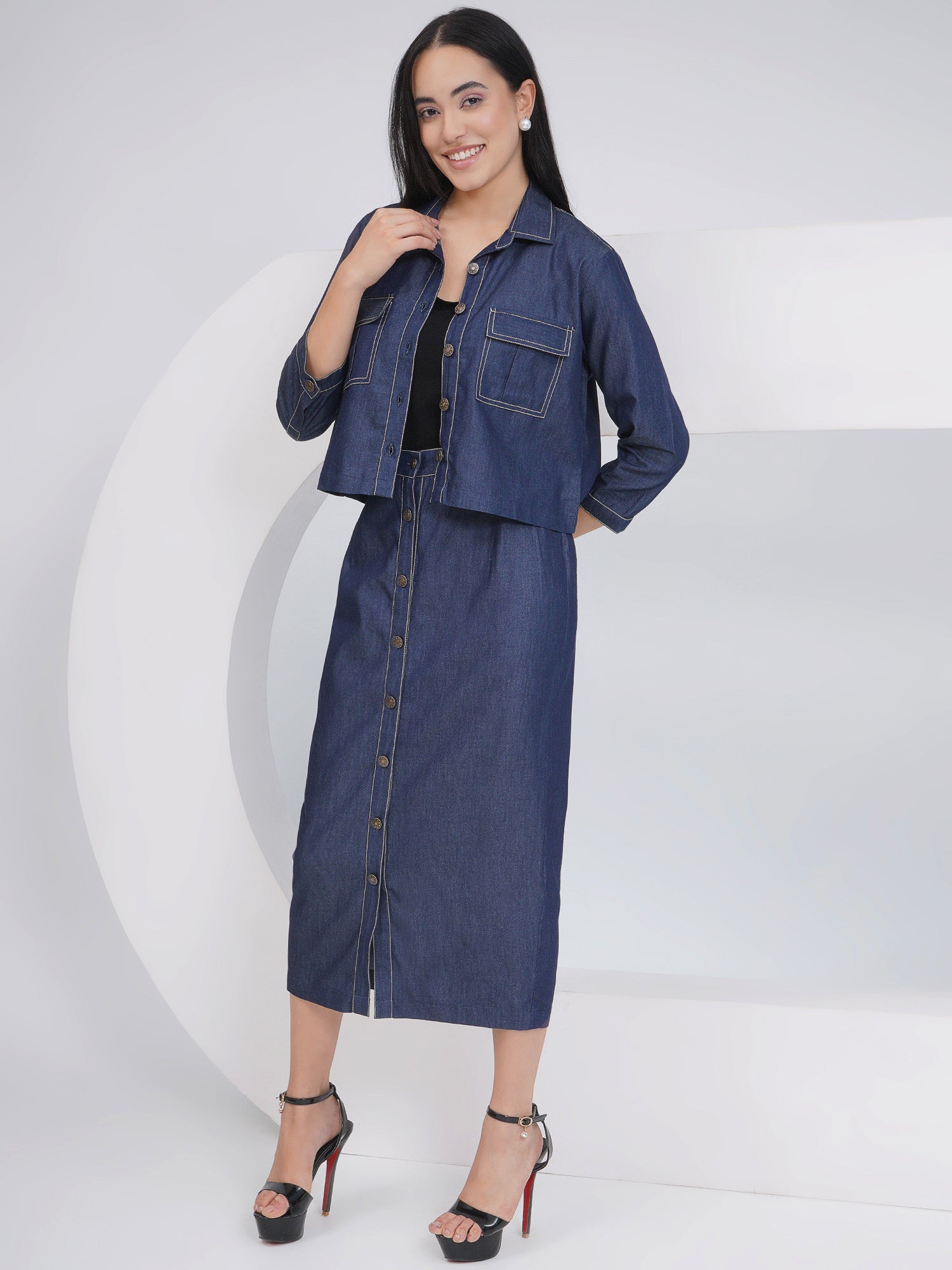 Ethnic Black Denim Pencil with Inner and Jacket