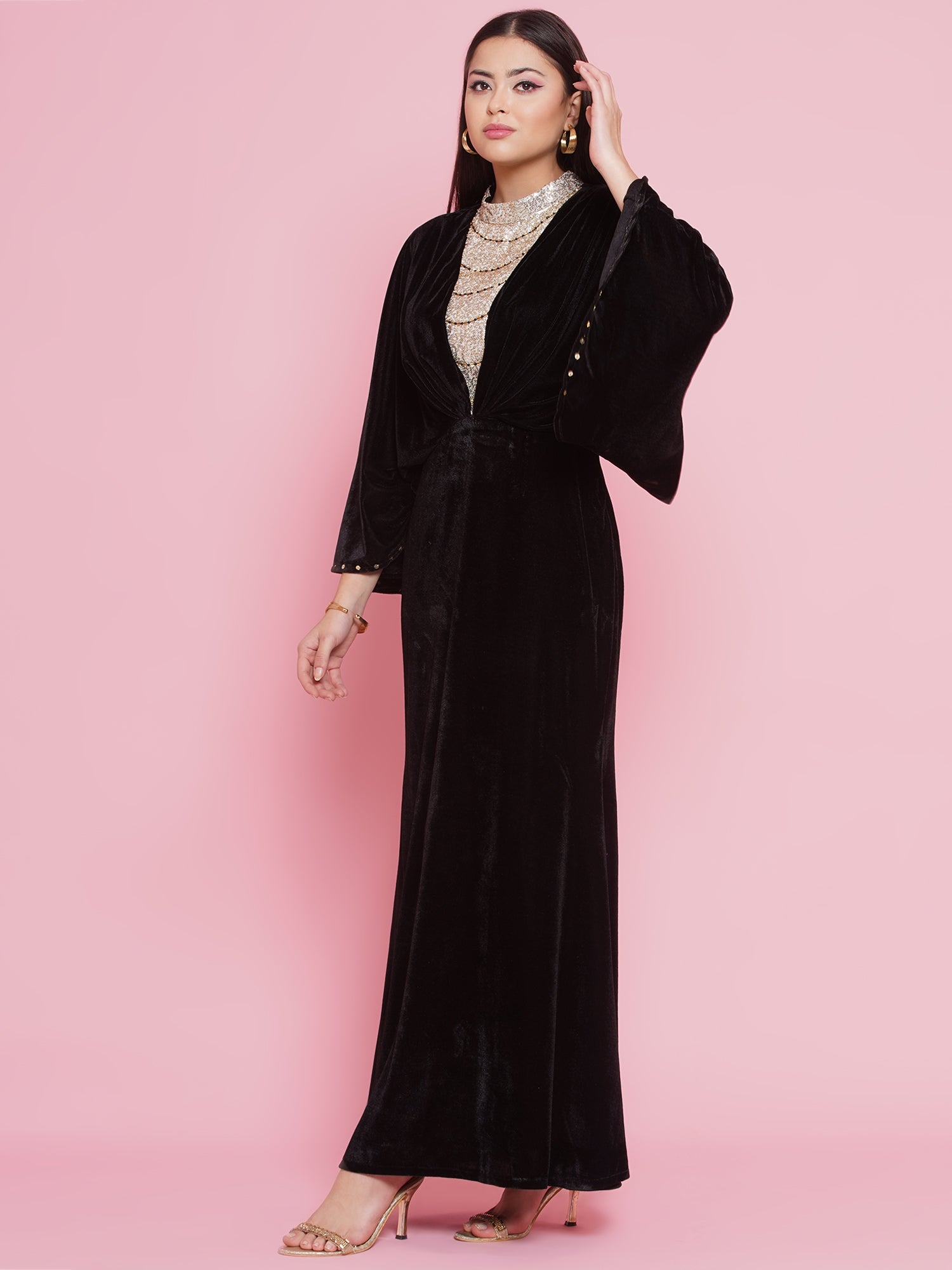 Women Black Velvet Gown