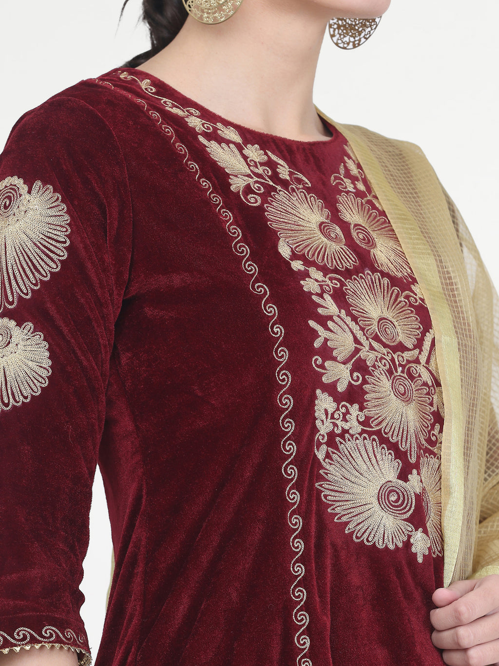 Women Maroon Velvet Palazzo set