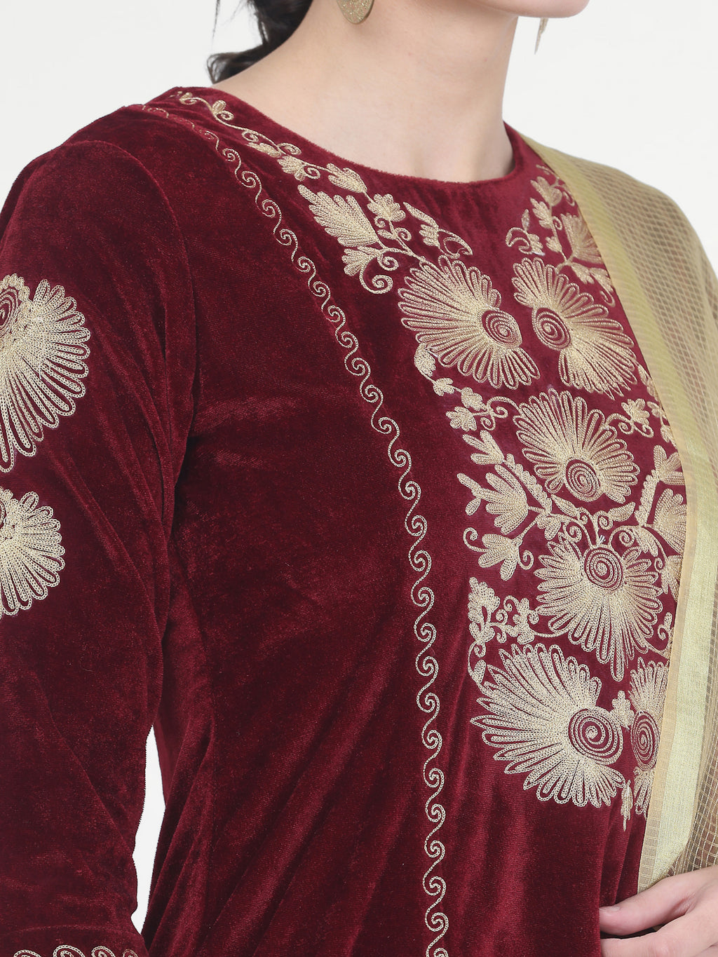 Women Maroon Velvet Salwar set
