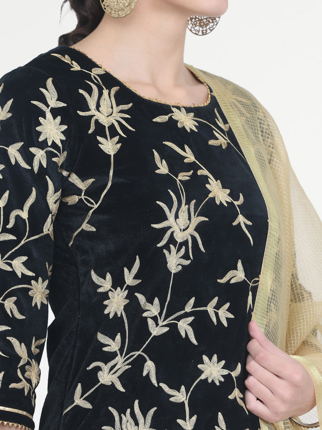 Women Black Velvet Lehenga Set