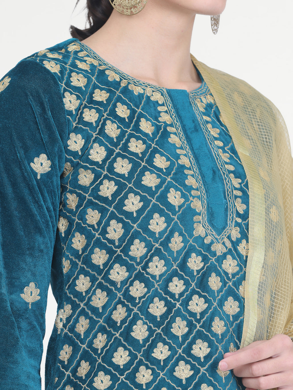 Women Teal Green Velvet Salwar set