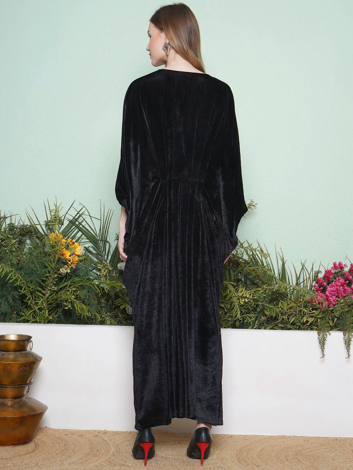Women Black And Maroon Hand Embellished Gown