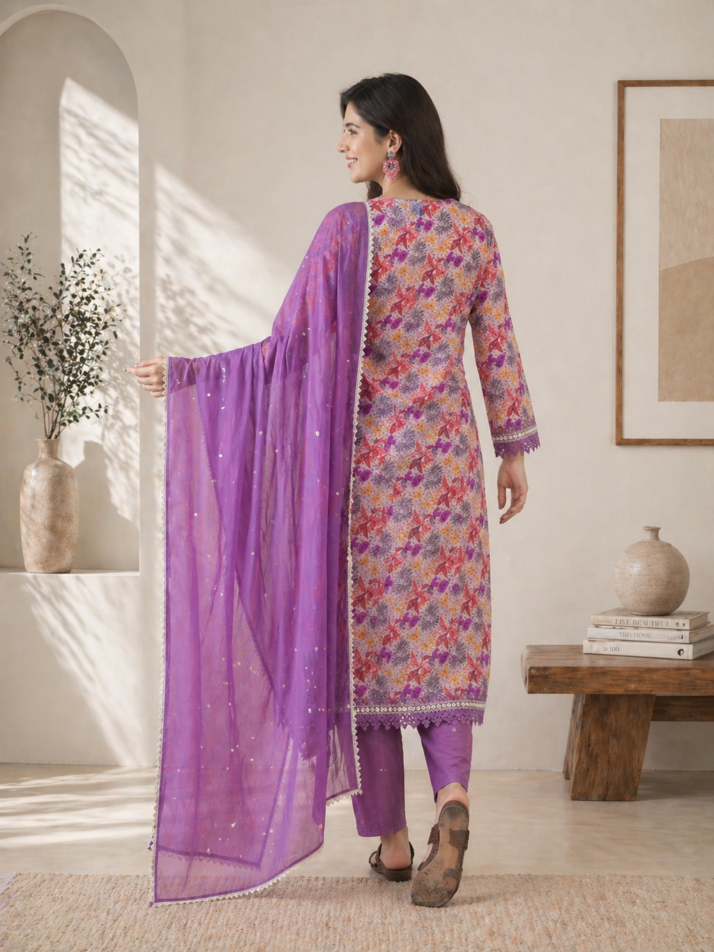 Women Purple Pure cotton Embroidered Kurta set