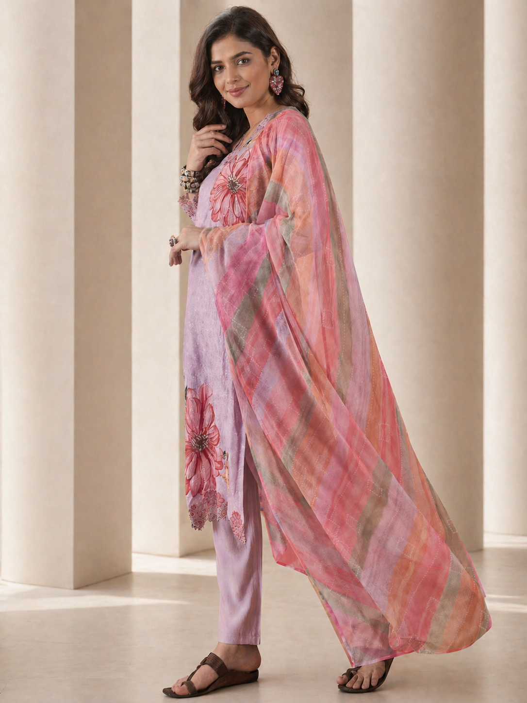 Women Pink Poly silk Embroidered Kurta set