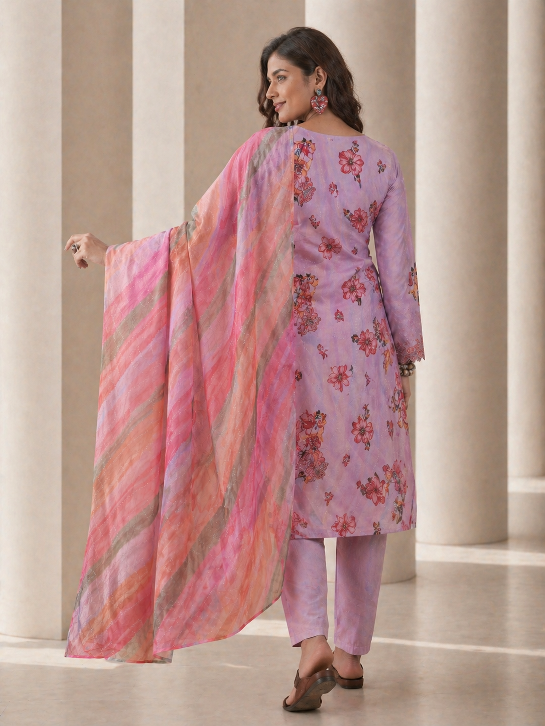 Women Pink Poly silk Embroidered Kurta set