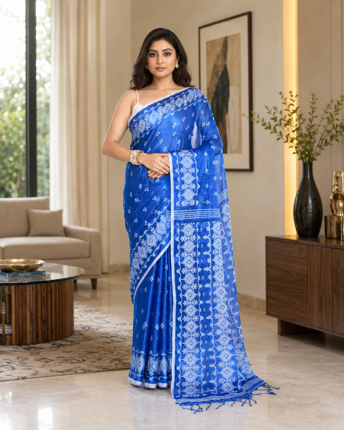 Women Tissue Blue Woven  Saree
