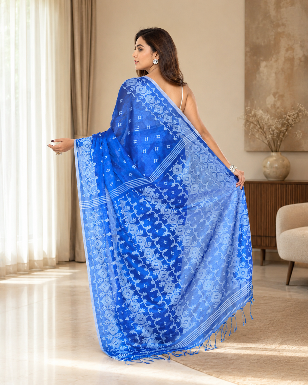 Women Tissue Blue Woven  Saree