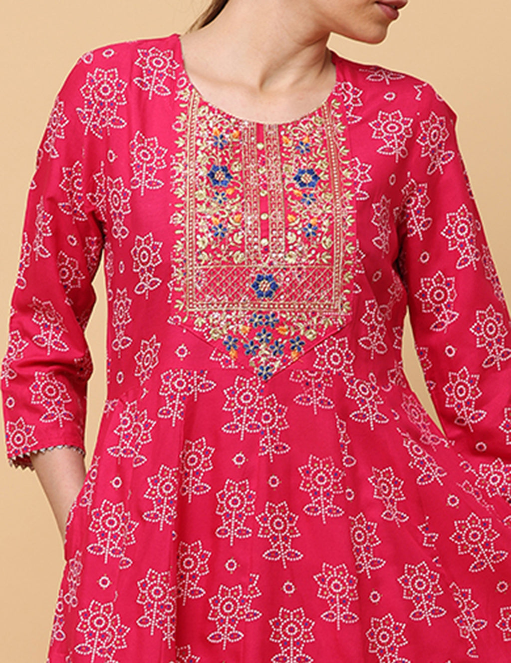 Women Light Red Rayon Printed & Embroidered Work Anarkali Kurta Bottom Dupatta Set