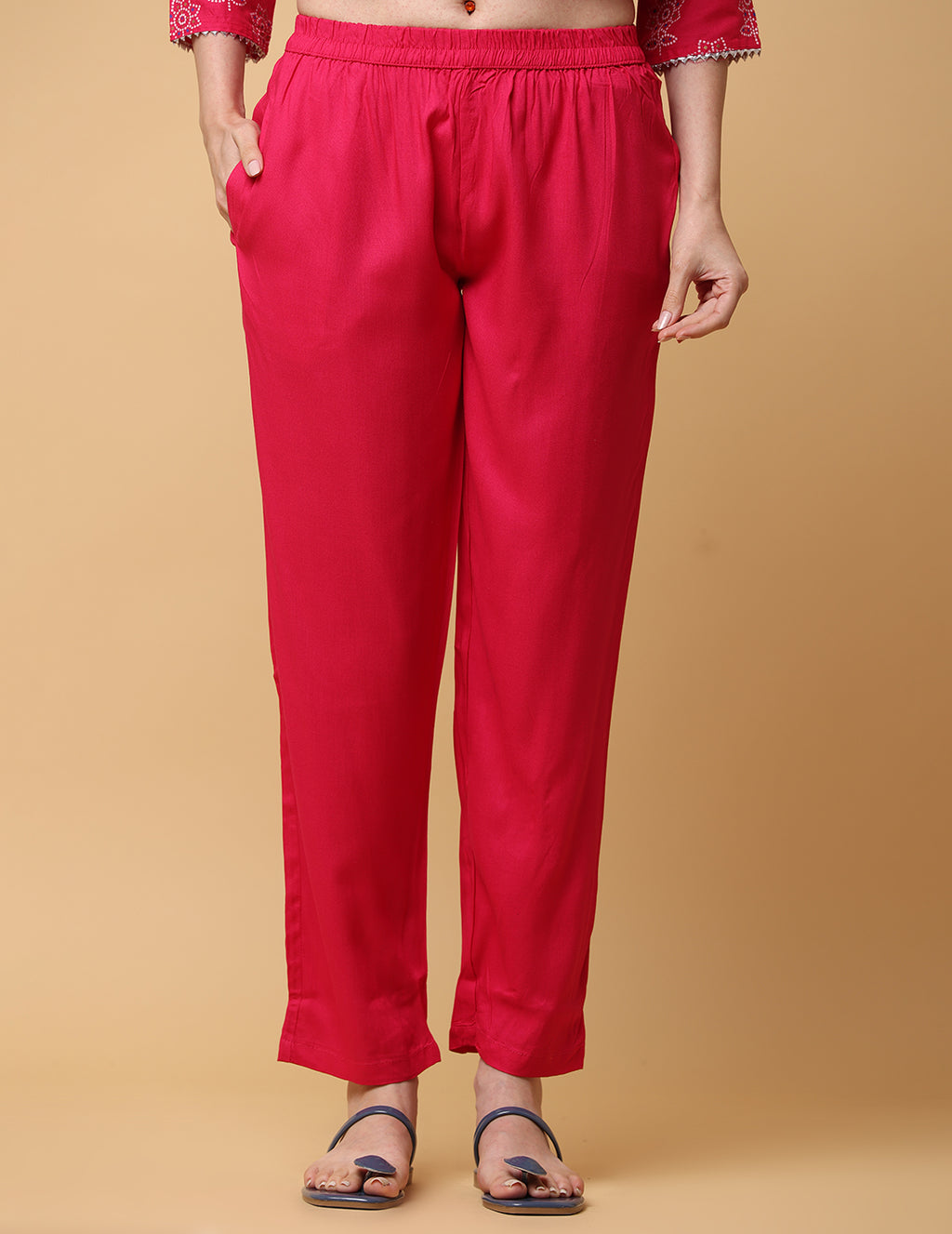 Women Light Red Rayon Printed & Embroidered Work Anarkali Kurta Bottom Dupatta Set