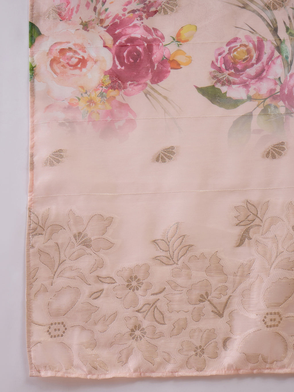 Women Chanderi Peach Printed Stitched Kurta pant set