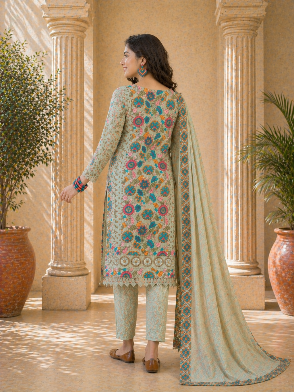 Women Green Pure cotton Embroidered Kurta set