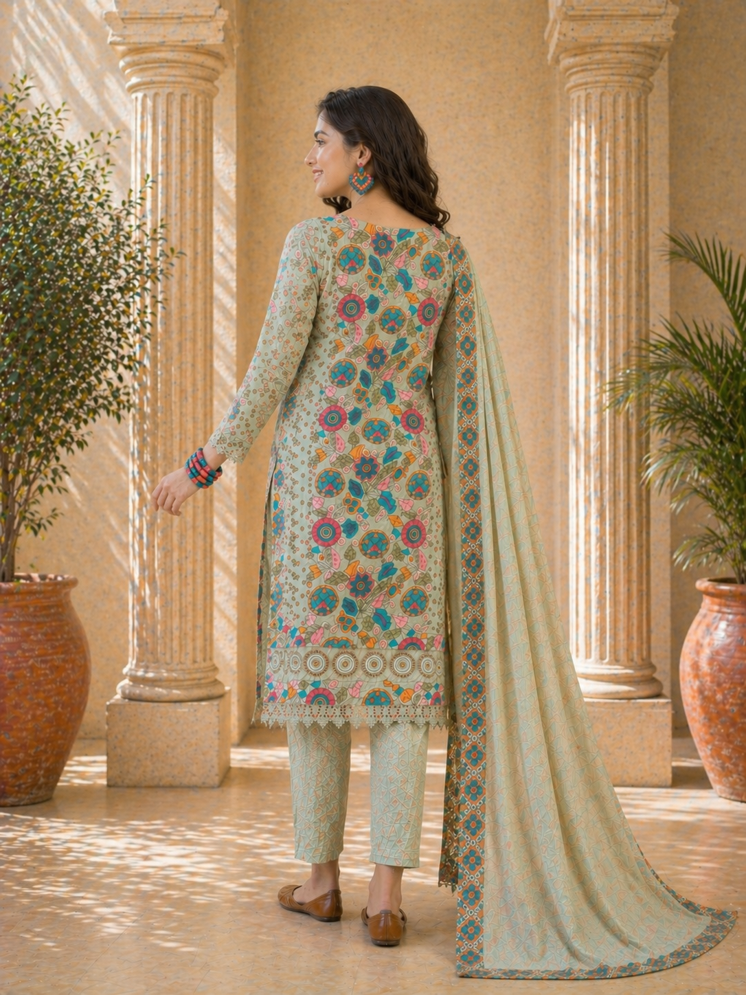 Women Green Pure cotton Embroidered Kurta set