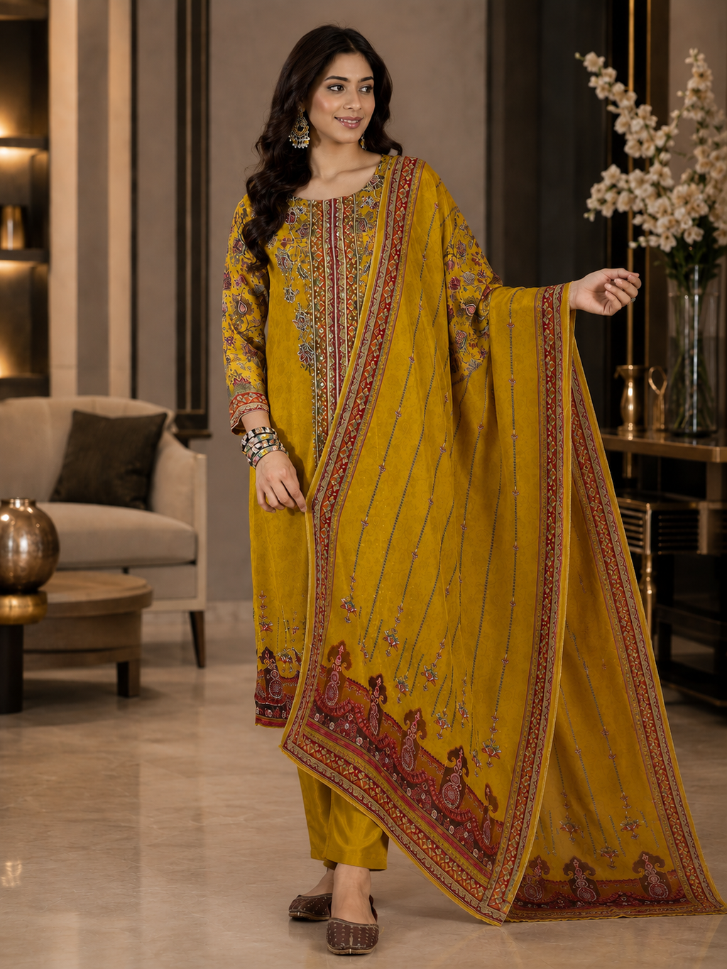 Women's Silk Mustard Kurta Set