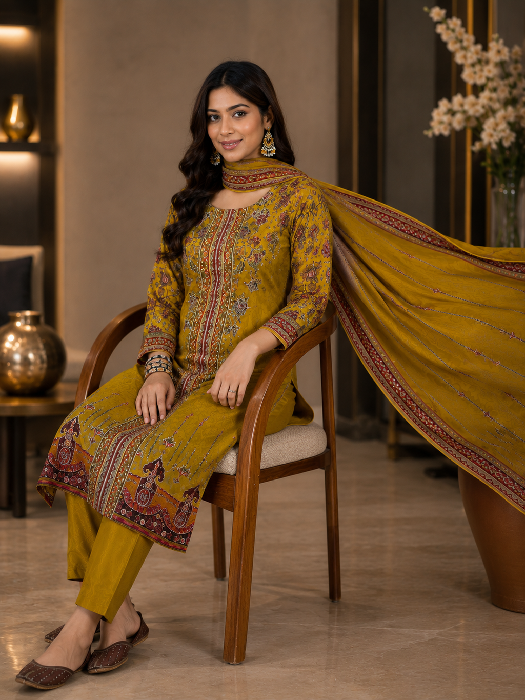 Women's Silk Mustard Kurta Set