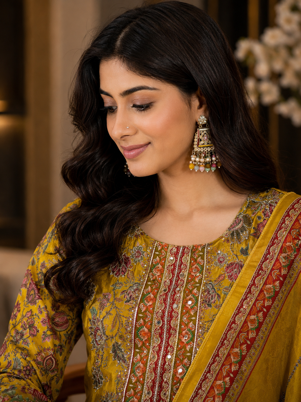 Women's Silk Mustard Kurta Set