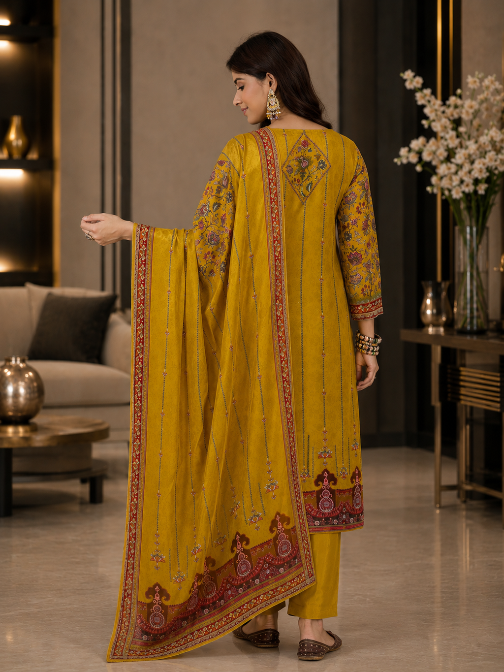Women's Silk Mustard Kurta Set