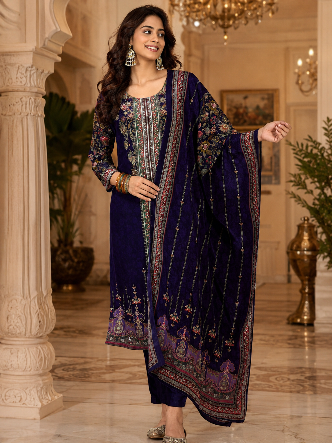 Women's Silk Navy Blue Kurta Set
