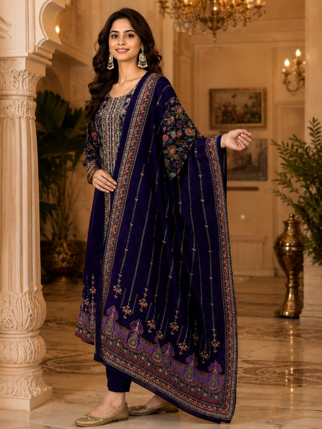 Women's Silk Navy Blue Kurta Set