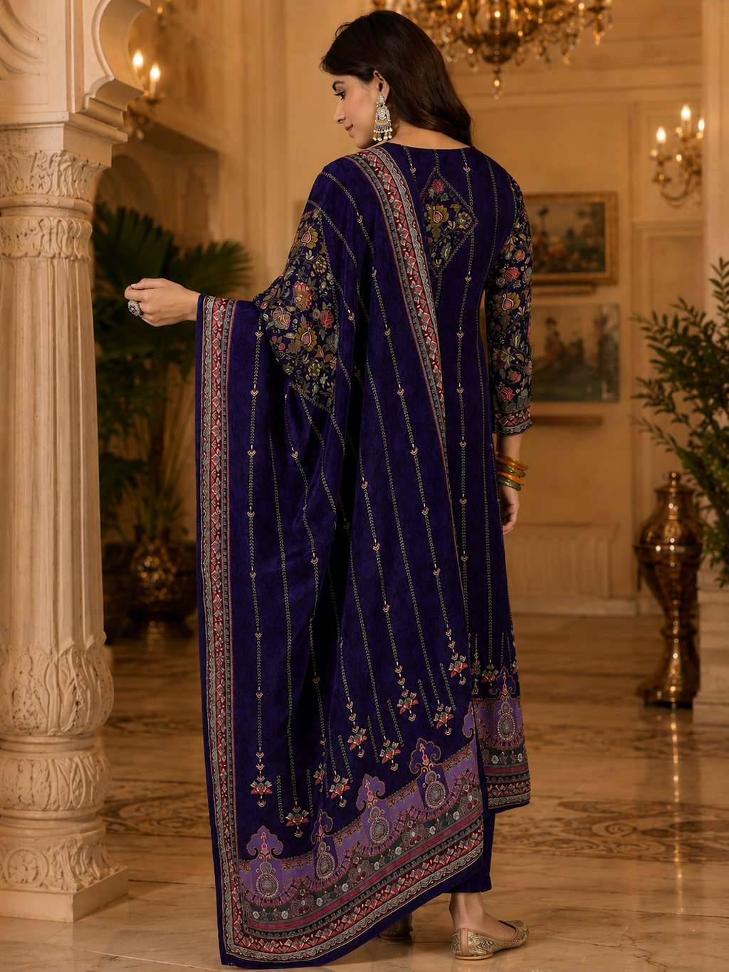 Women's Silk Navy Blue Kurta Set