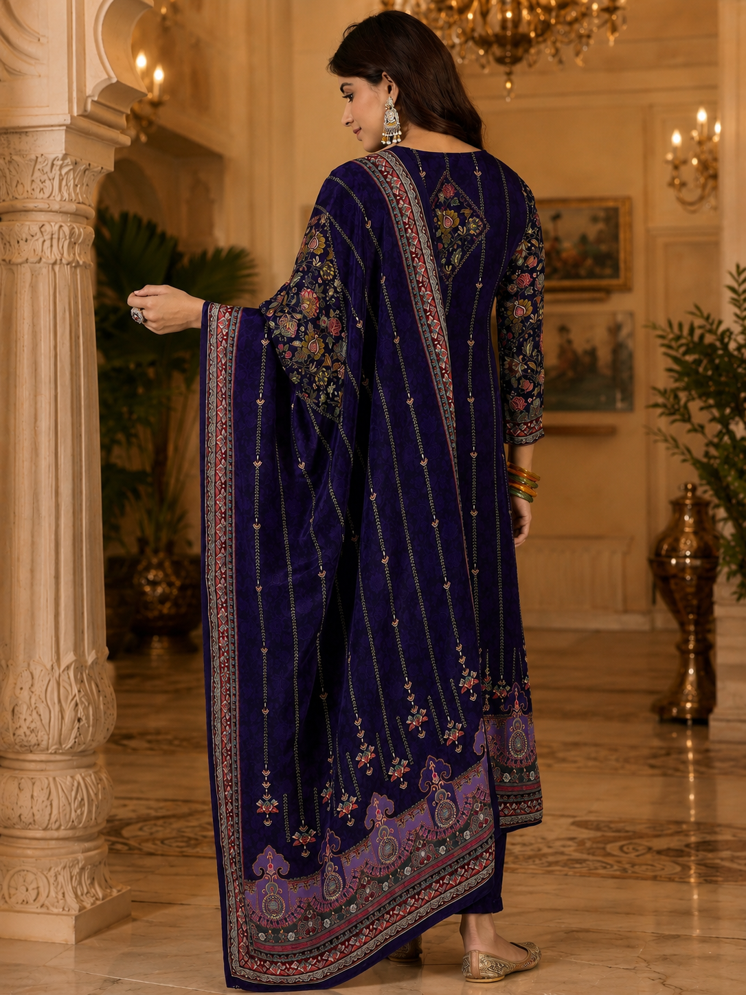 Women's Silk Navy Blue Kurta Set