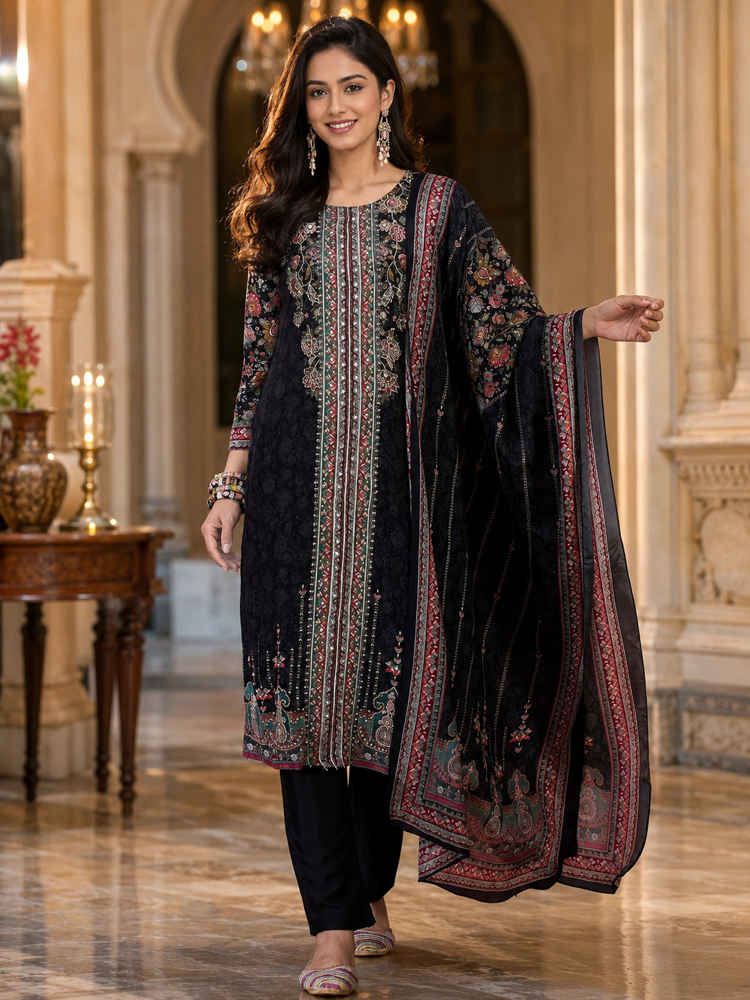 Women's Silk Black Kurta Set