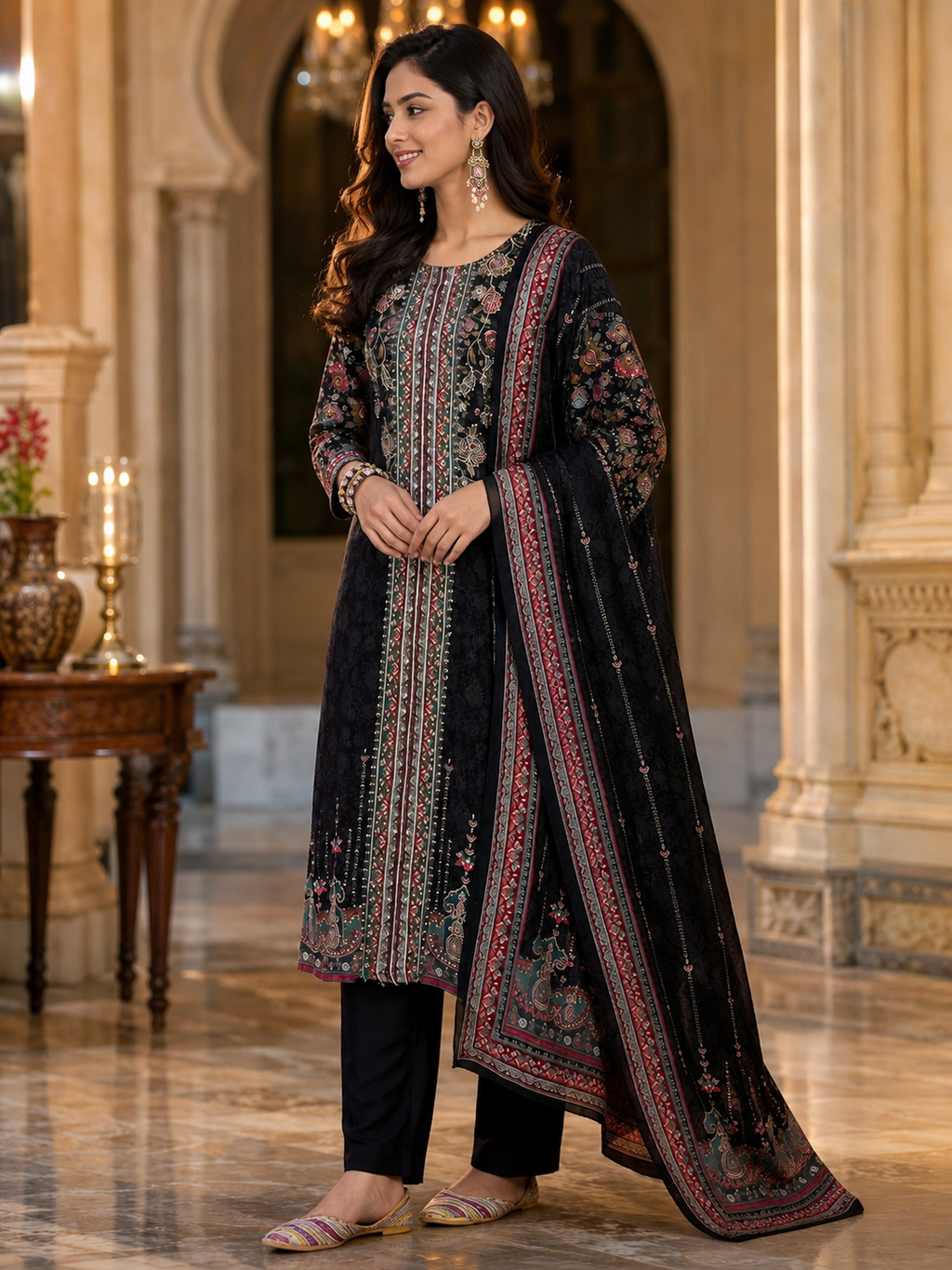 Women's Silk Black Kurta Set