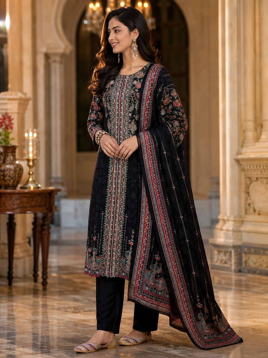 Women's Silk Black Kurta Set