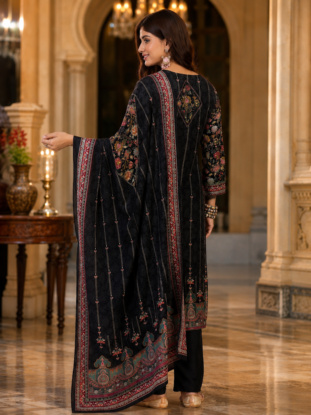 Women's Silk Black Kurta Set