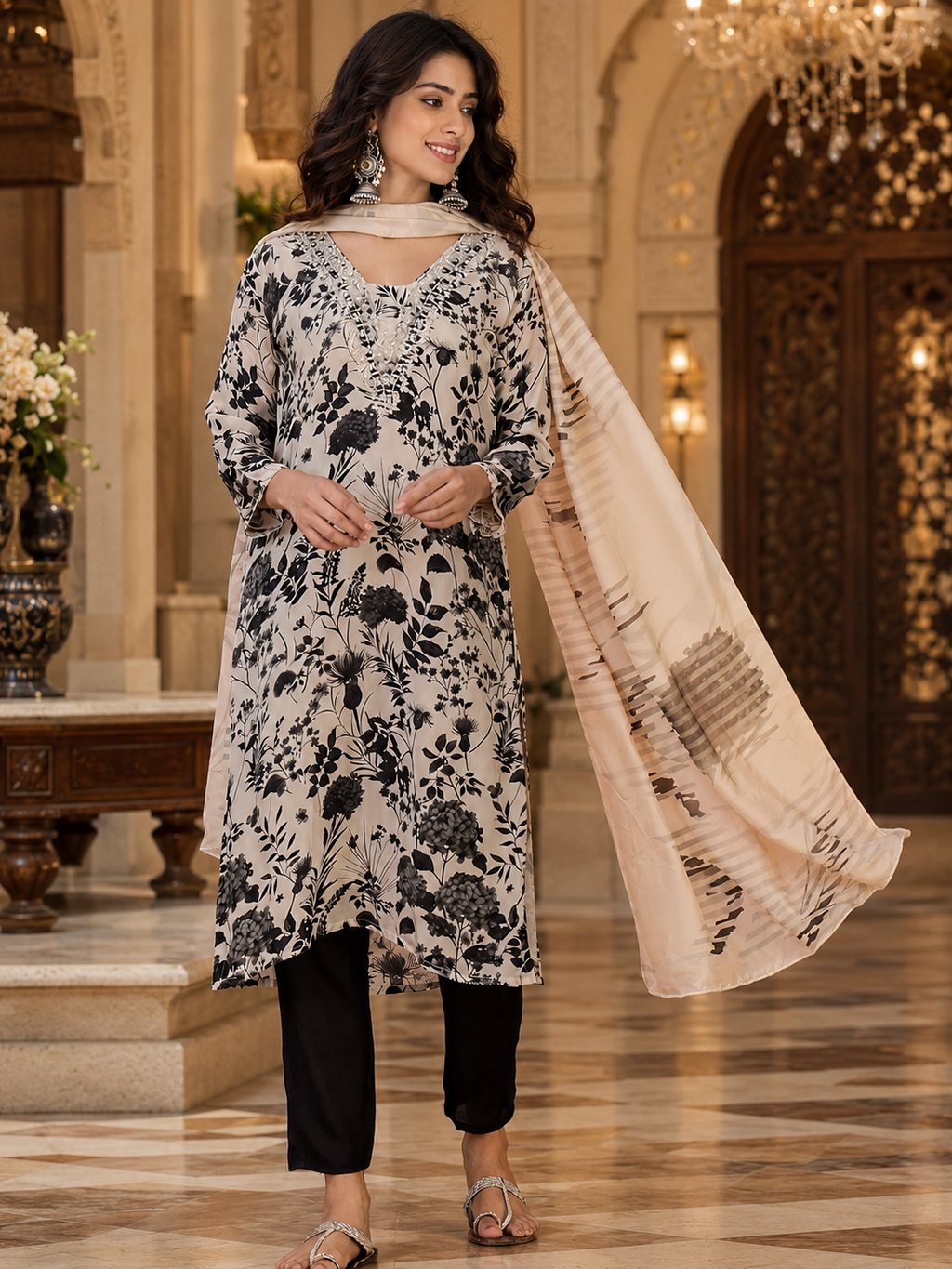 Women's Silk Beaige Kurta Set