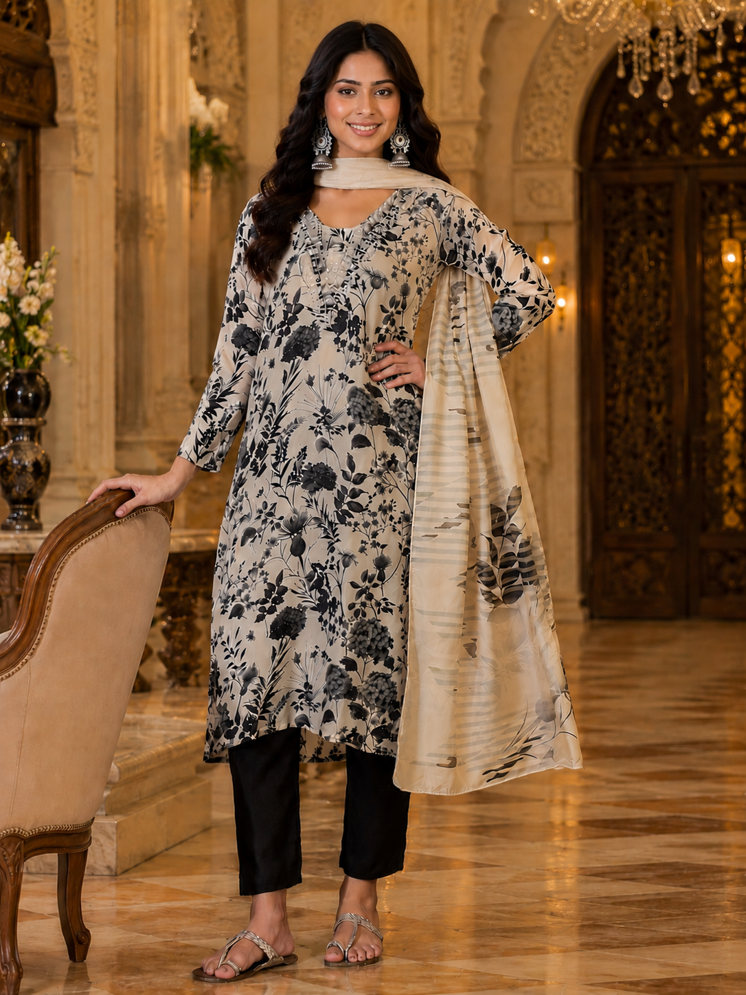 Women's Silk Beaige Kurta Set
