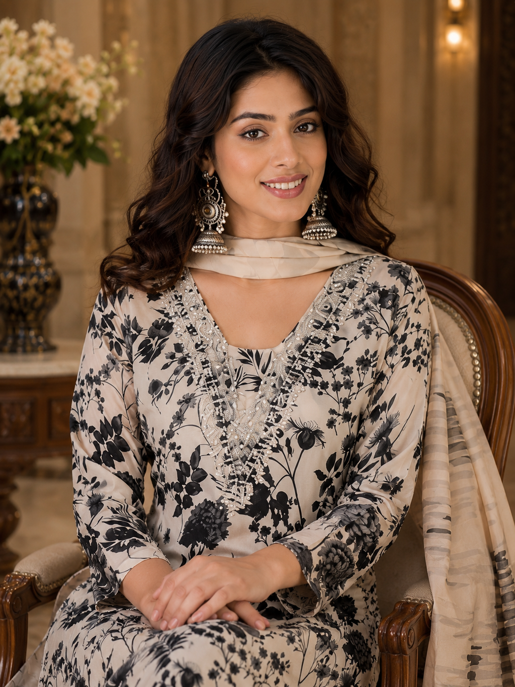 Women's Silk Beaige Kurta Set
