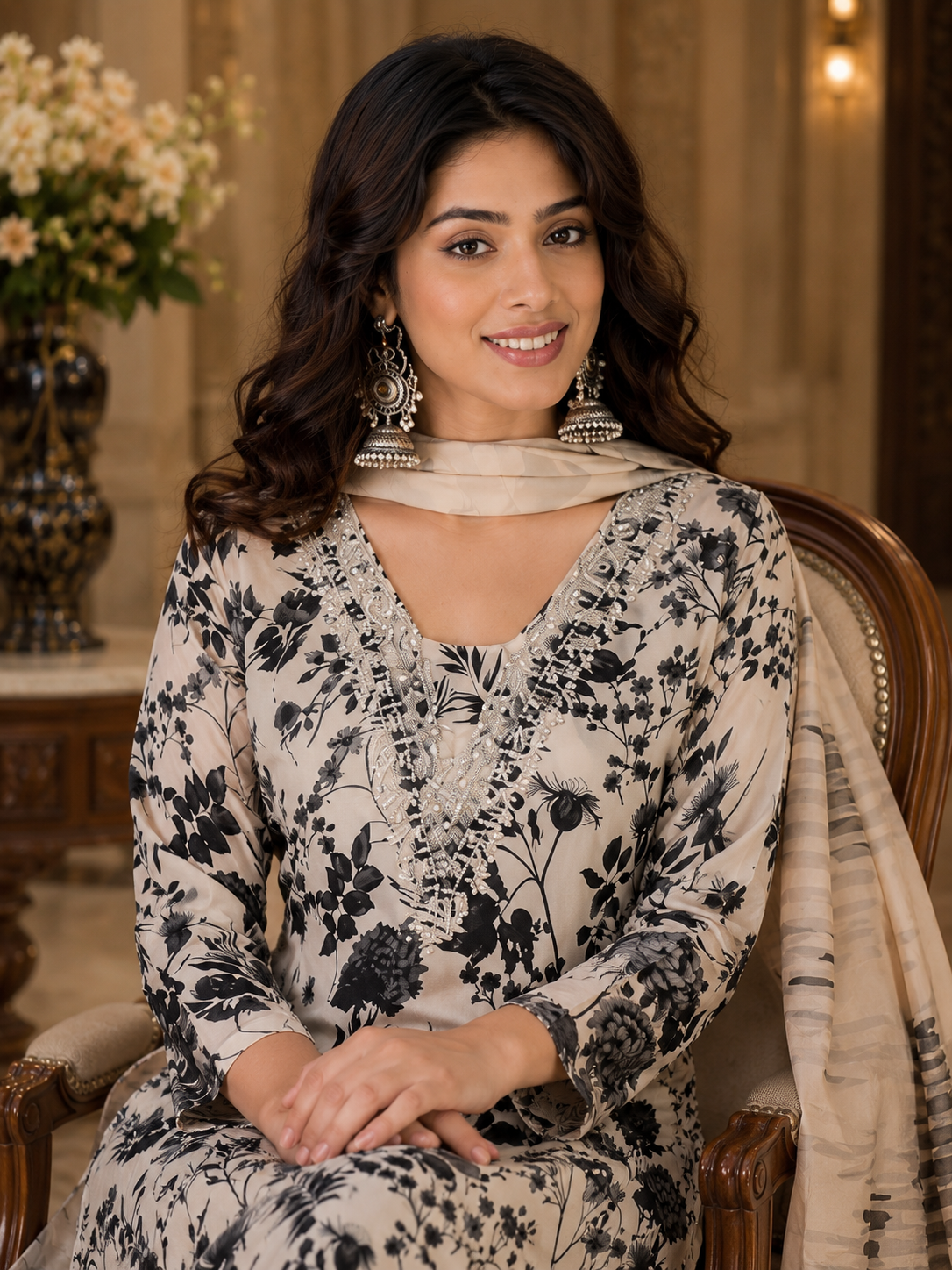 Women's Silk Beaige Kurta Set
