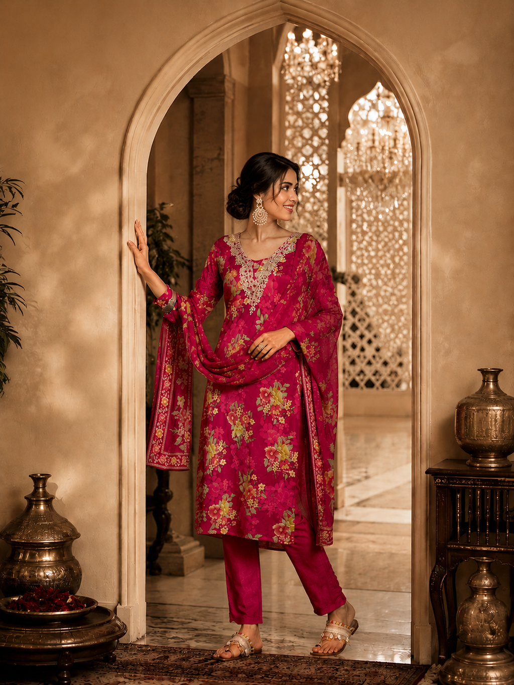 Women's Silk Beaige Kurta Set