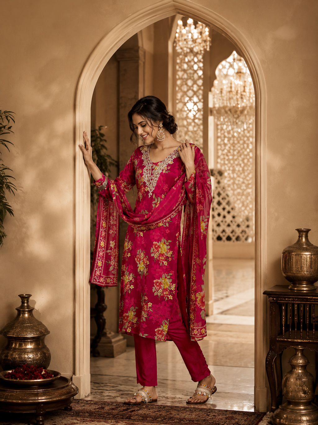 Women's Silk Beaige Kurta Set