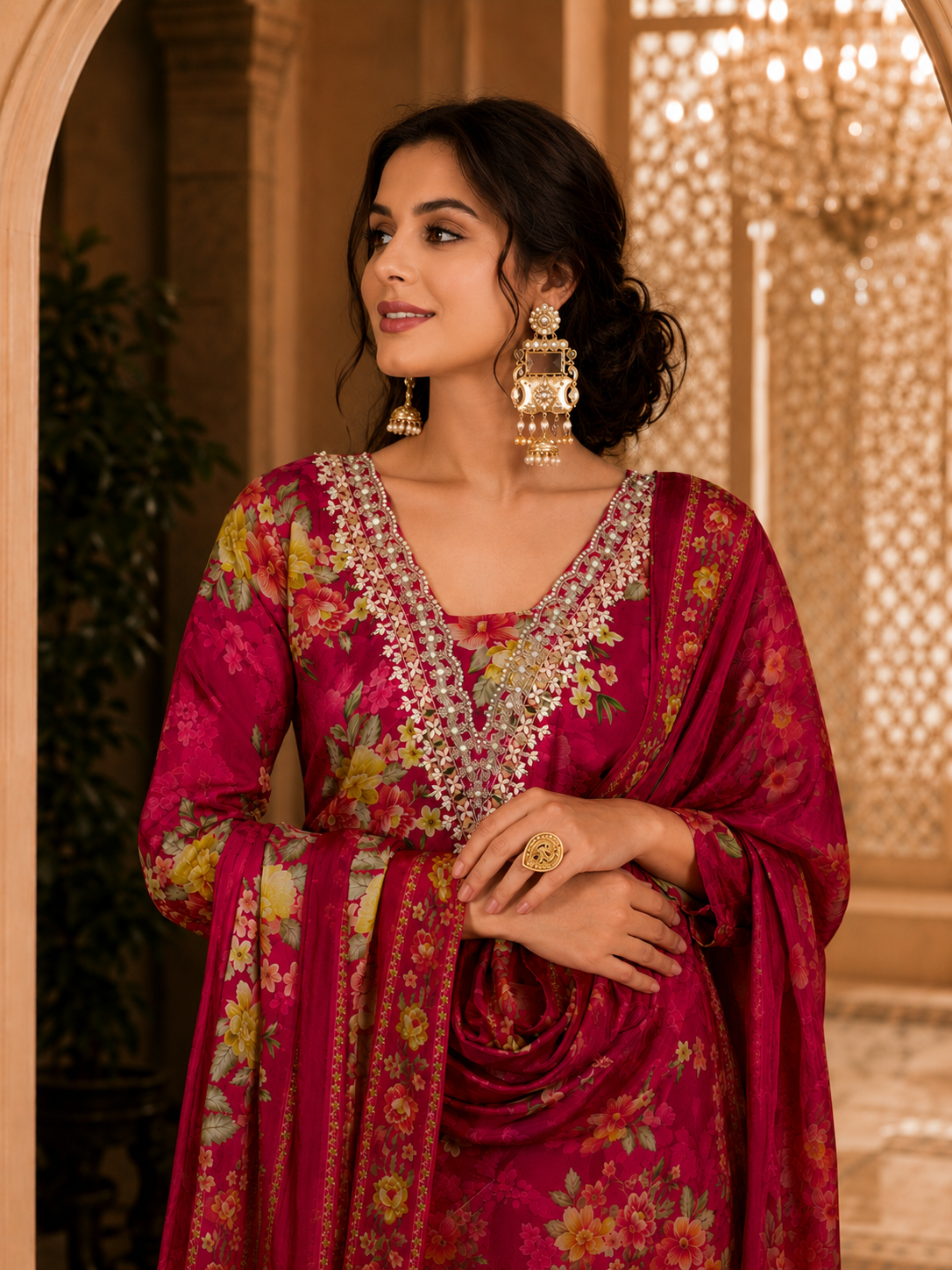 Women's Silk Beaige Kurta Set