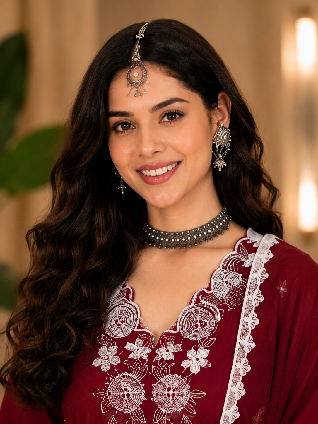 Women's Silk Maroon Kurta Set