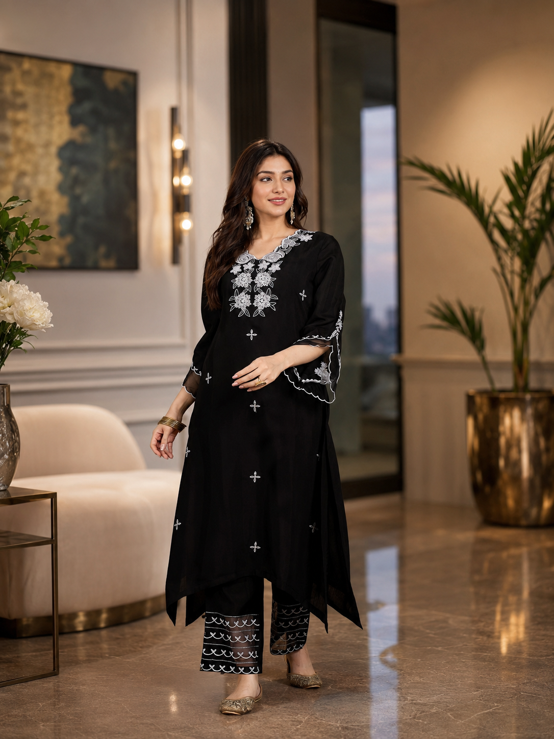 Women's Silk Black Kurta Set