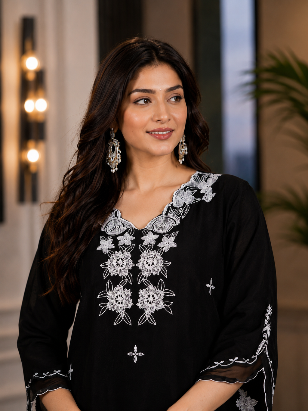 Women's Silk Black Kurta Set
