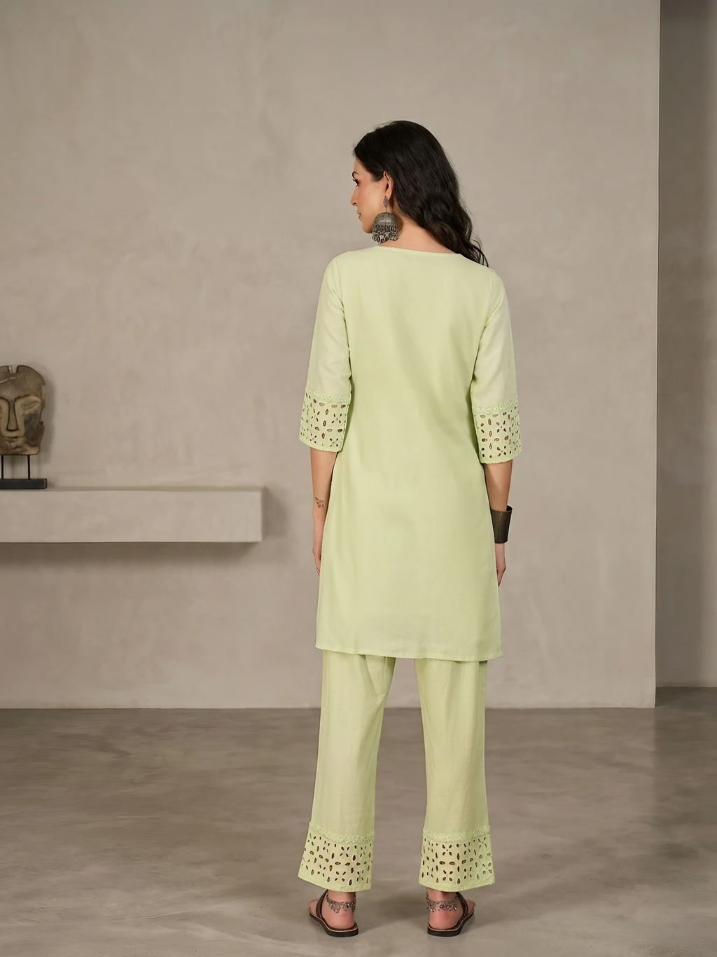Women Pure Cotton Green Embroidery  Stitched Kurta pant set