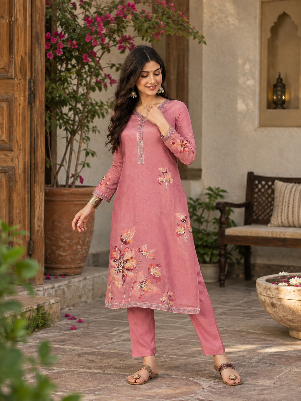 Women Mauve Simmar Silk Embroidery  Kurta set