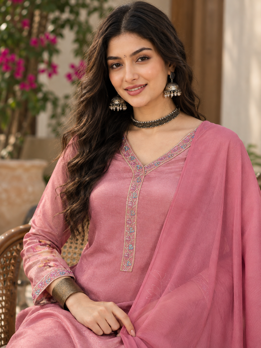 Women Mauve Simmar Silk Embroidery  Kurta set
