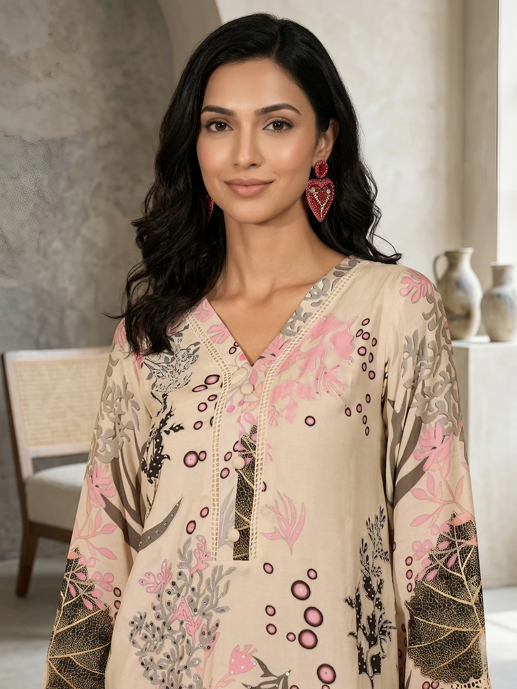 Women Pure Cotton Off White Printed Stitched Kurta pant set
