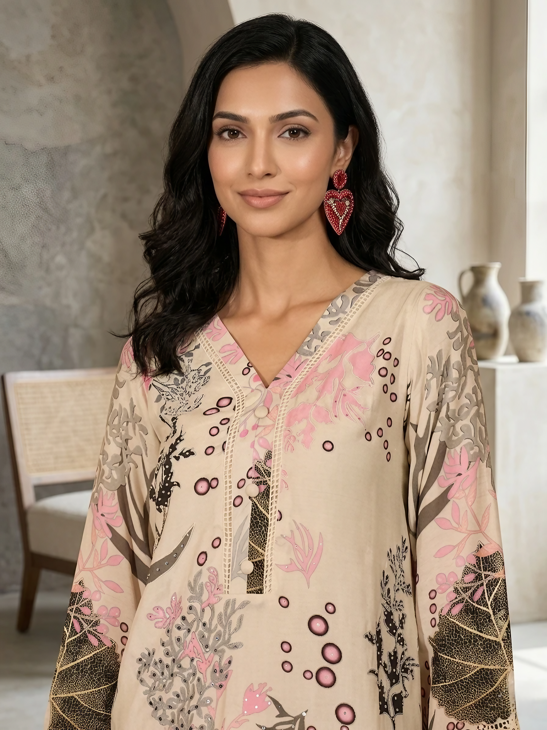 Women Pure Cotton Off White Printed Stitched Kurta pant set