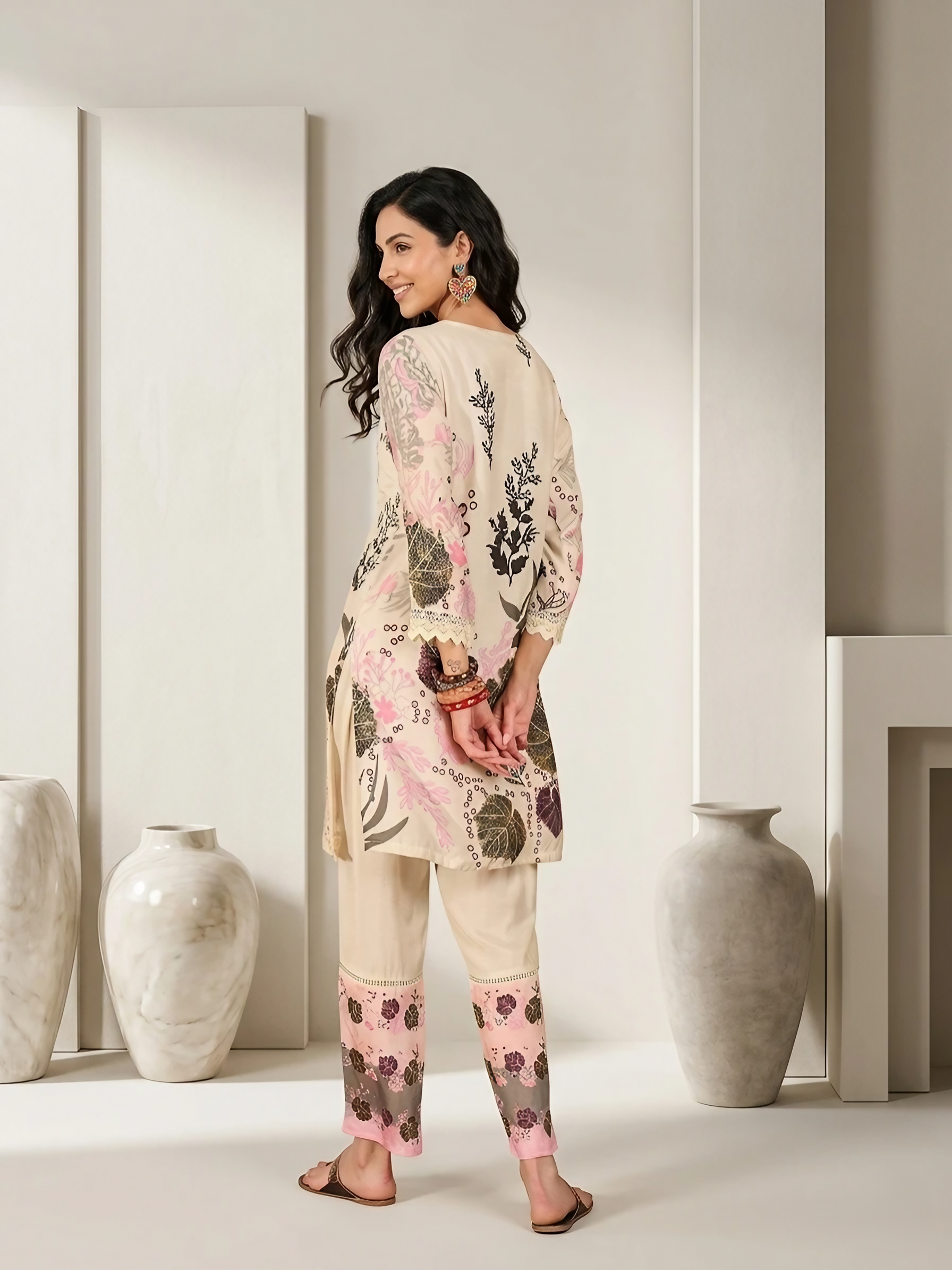 Women Pure Cotton Off White Printed Stitched Kurta pant set