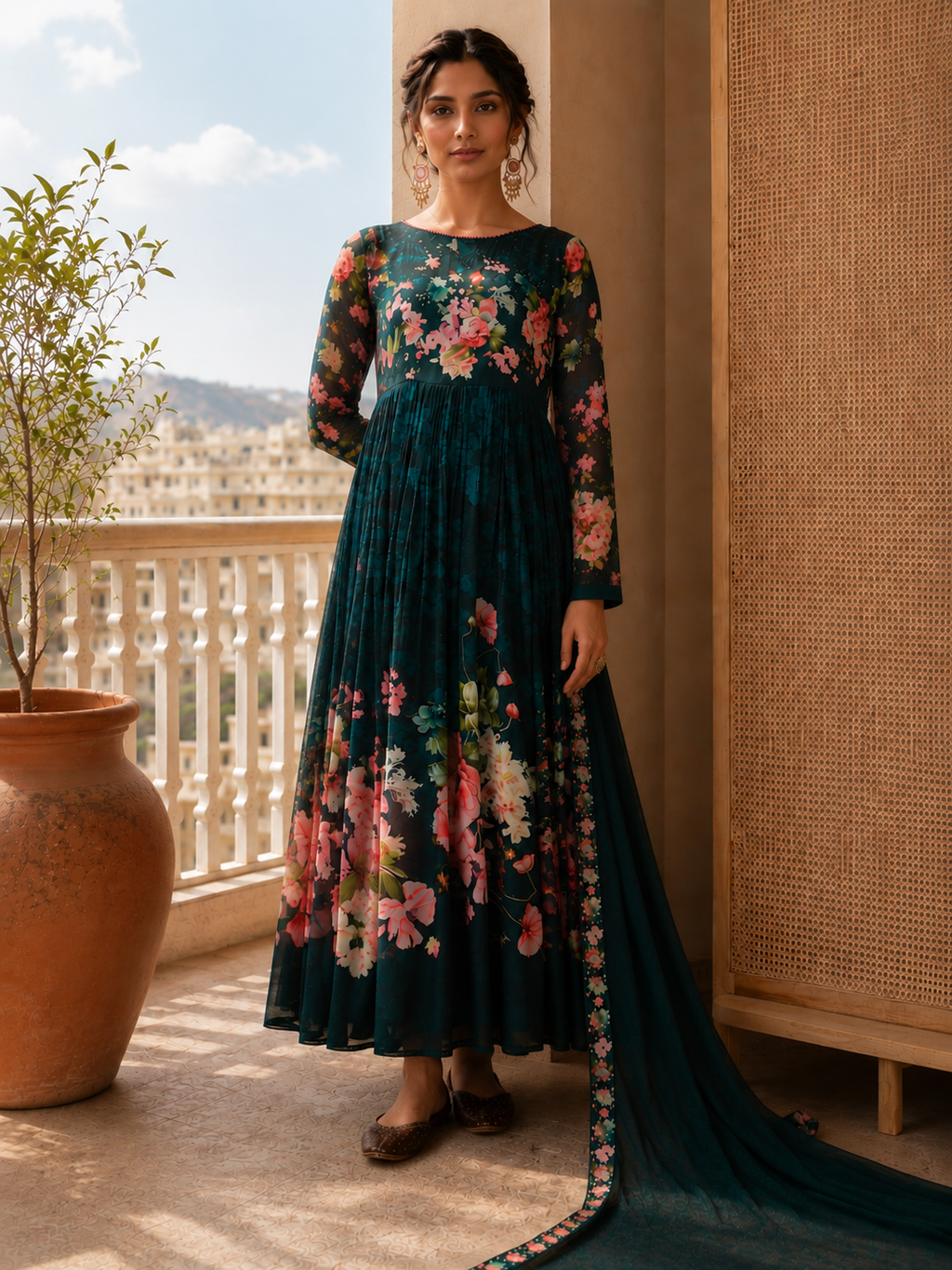 Women's Silk Blend Teal Stitched Kurta set